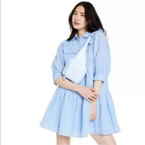 Sandy Liang Dresses & Skirts - Sandy Liang x Target Women's Gingham 3/4 Sleeve Shirtdress Dress Blue/White XS